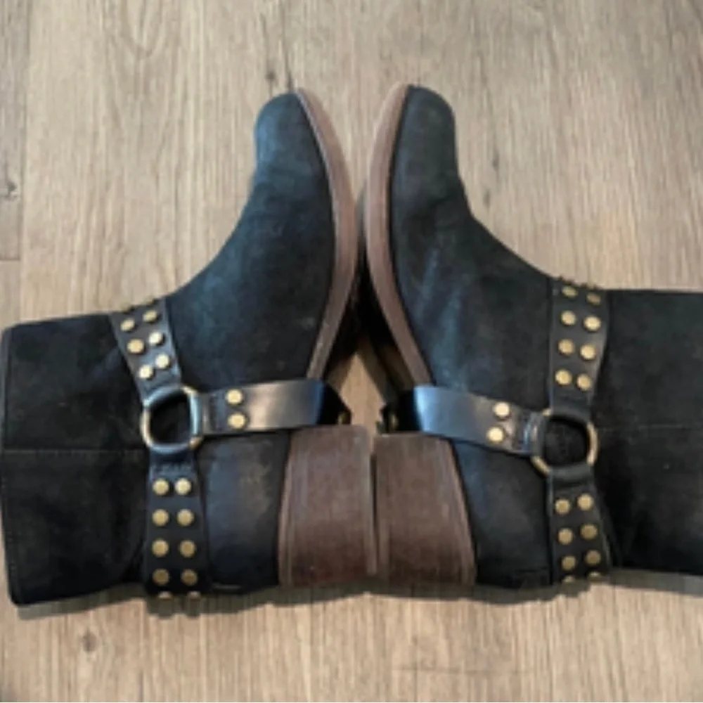 UGG Vintage Darling Black Suede Leather Harness Ankle Boots Sz 7